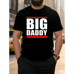 Plus Size Men's Big Daddy Graphic Tee Urban Street Style Casual T-Shirt with Bold Text and Red Accents