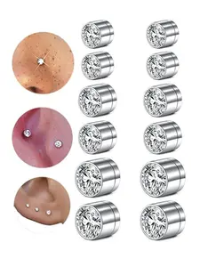 12Pcs Fake Nose Studs Cartilage Earring Studs Helix Lobe Non Piercing Body Jewelry for Women Men 3/4/5mm Clear CZ Stainless Steel Valentine's Day Gift
