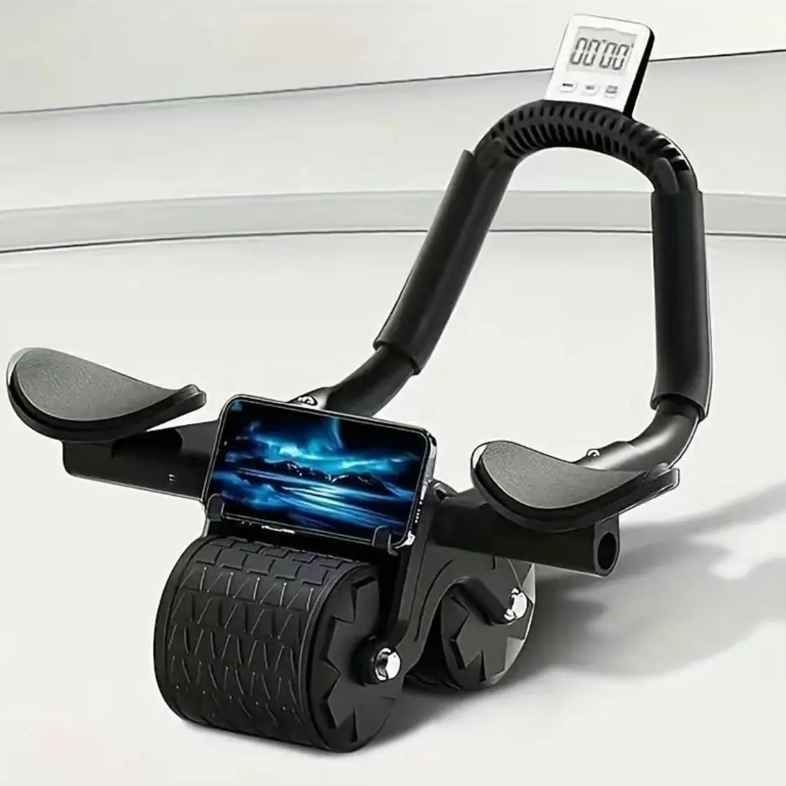 Summerwins Unisex Ab Roller Wheel - Anti-Slip Grip, Smart Rebound Dual-Wheel, Digital Timer, Phone Holder