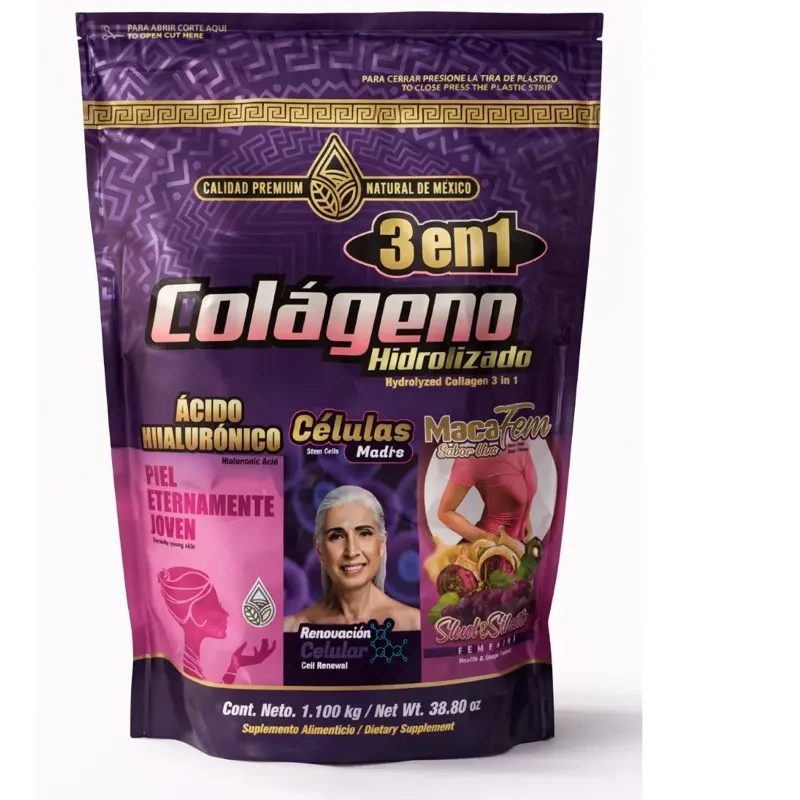 3 in 1 Colageno Hidrolizado with Hyaluronic Acid, Maca, and Madre Cells for Skin Renewal - Edible Fitness Supplement