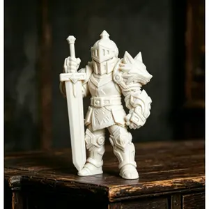 Creative 3D Printed Medieval Armor Warrior Figurine, Resin Material, Wolf Shoulder Armor Style, Home Office Desk Decor