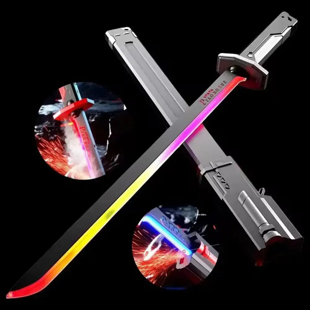 Interstellar Glowing Blade Samurai Lightsaber Stick Sword, 8-Color LED Modes, Spark & Fog EffectsType-C Rechargeable, 31.5in, Black Technology Design, Cosplay Gift Luminous Toy,  Blade Swords, Samurai Swords light saber mist cyberpunk light effect proffie