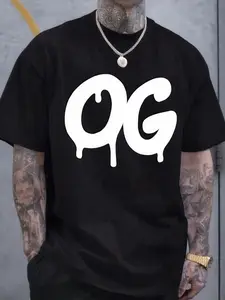 Men's Plus Size Vintage OG Logo Graphic Cotton T-Shirt - Lightweight Short Sleeve Crew Neck, Breathable Big & Tall Casual Shirt for Gym, Travel & Casual Attire - Black/White Retro Print (Ideal Gift for Christmas/Black Friday), PLUS SIZE