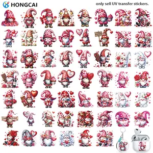 54pcs Heart Gnome UV DTF Heat Transfer Stickers, Romantic Cute Design, Waterproof Scratch-Resistant Film, DIY Crafts for Glass Cups Mugs Furniture, DIY Decal Film