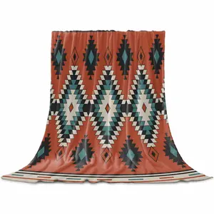 Aztec Southwest Throw Flannel Blanket for Couch Sofa Bed, Orange Red Geometric Abstract Art Microfiber Soft Fleece Blankets All Season Warm Cozy Bedding for Women Men Kids,