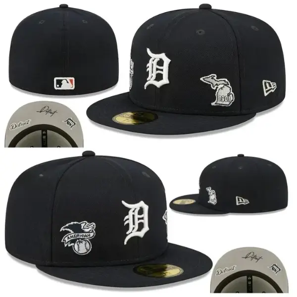 New Era 59FIFTY Detroit Tigers Fitted Hat – Black MLB Cap with White D Logo, American League Patch & Michigan 1901 Embroidery