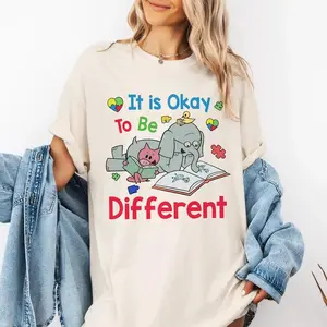 It Is Okay To Be Different Autism Comfort Colors Shirt, The Elephant And Piggie Shirt, Gifts For Readers, Teacher Gift,Pigeon Shirt, Reading #tshirt #tshirtoutfit #viraltee #outfitinspo #streetstyle #everydayfit