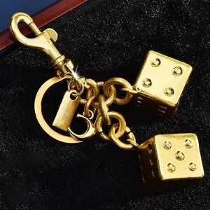 Golden Dice Keychain Pendant Tote Bag Charm Car Key Accessory Multifunctional Lucky Charm for Backpacks Bags Good