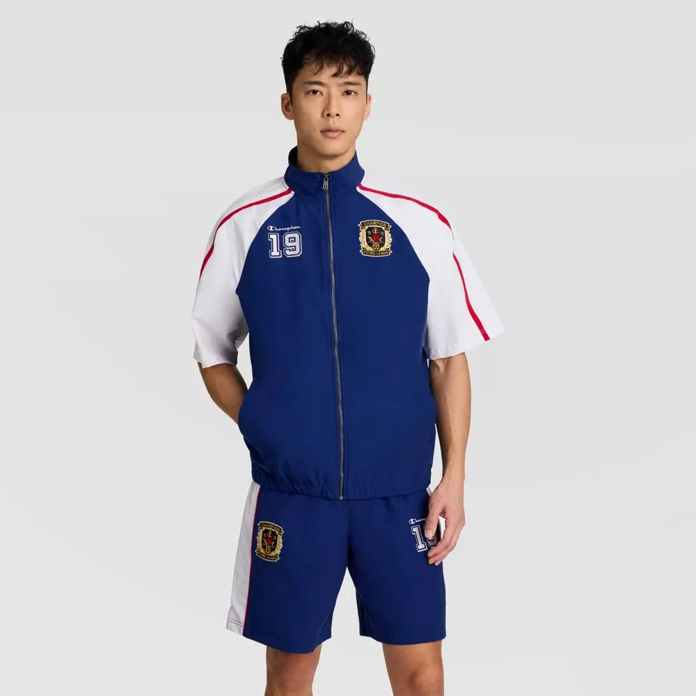 Champion Menswear Nylon Mesh Short-Sleeve Full-Zip Top, "World Game" Game-Day Style with Badge Garment