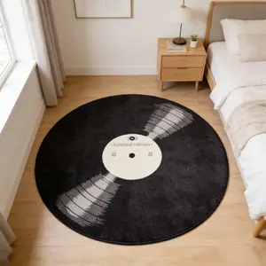 Vintage Vinyl Record Round Rug, Stain-Resistant, Non-Slip, Washable, Music Lover Decor, Living Room, Bedroom, Kitchen Mat