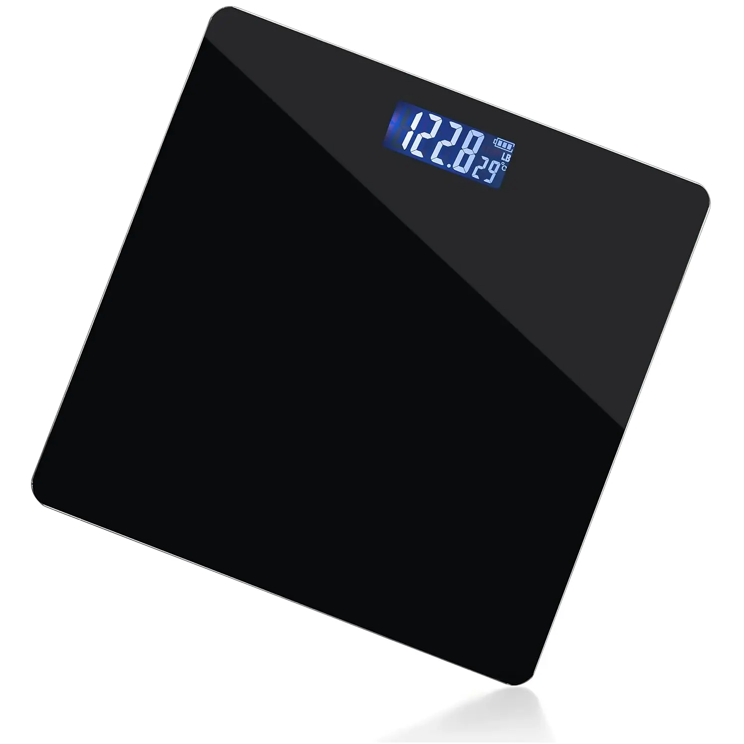 Black Digital Bathroom Scale for Body Weight, Smart Step-On Technology, Backlit LCD Display, High Accuracy Weight Scale 400lb/180kg, Glass Slim Design, Auto On/Off, Home Use