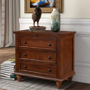  27.6''Nightstand with Pine Wood veneer , Fashion Bedside Cabinet with 3 Drawers and pull-out tray, Minimalist Sofa Side Table with rubber legs and Metal handle for Bedroom Sofa Couch Office
