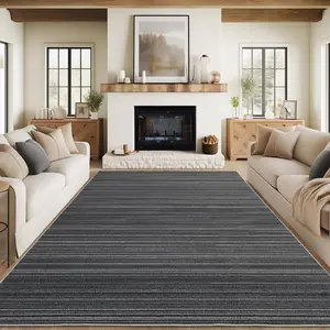 Garvee Washable Rug for Living Room 8x10 Area Rugs Modern Abstract Soft Throw Carpet with Non Slip Backing Low Pile Stain Resistant Striped Carpet for Dining Room Bedroom, Black