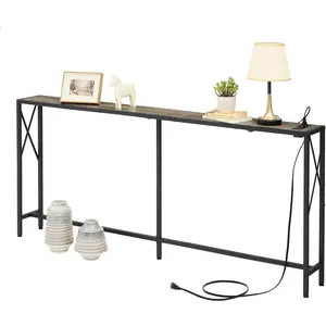 70" Sofa Tables Narrow Long, Behind Couch Table with Oulets & USB Ports, Industrial Long Skinny Stand for Entryway,Hallway, Living Room, Bedroom 7.9" D x 70" W x 24.8" H