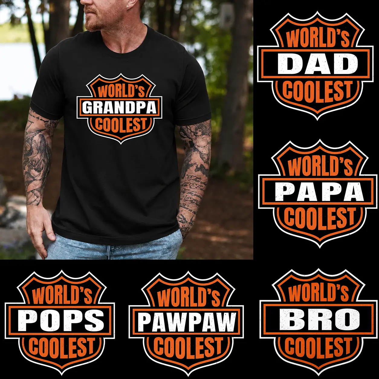 Custom World’s Coolest Dad Grandpa Papa Pawpaw Pops Bro T-Shirt, Personalized Father’s Day Gift for Dad Grandpa Husband, Funny Matching Family Graphic Tee, Vintage Biker Style Mens Shirt, Unique Custom Name Gift for Him, Cool Family Reunion Outfit