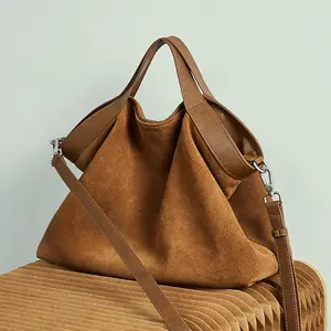 Vintage leather patchwork tote bag, contrast-colored high-quality messenger bag, women's versatile large-capacity commuter shoulder bag