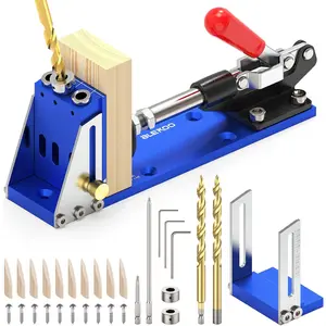 Upgraded Pocket Hole Jig Tool Kit, Pocket Hole Drill Guide Jig Set for 15? Angled Holes, All-Metal Pocket Screw Jig