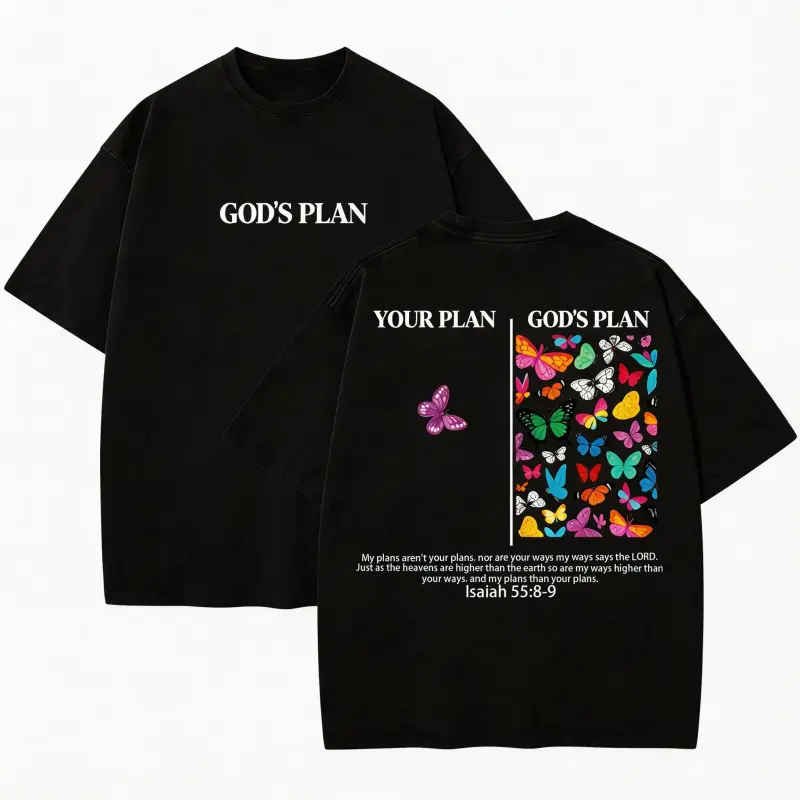 Men's Vintage Graphic T-Shirt - 100% Cotton Classic Fit Menswear, Acid Wash "God's Plan" Scripture Print, Casual Round Neck Shortsleeve Faith-Based Sports Top Clothes