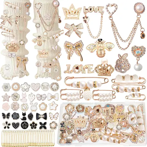Unisex Zinc Alloy Socks Charms Kit (8/78/100/122Pcs) - Safety Pin Brooches with Pearls, Rhinestones, Gold Pin Accents, Gold Brooch Glam for Engagement, DIY Accessories, Socks, Clothes