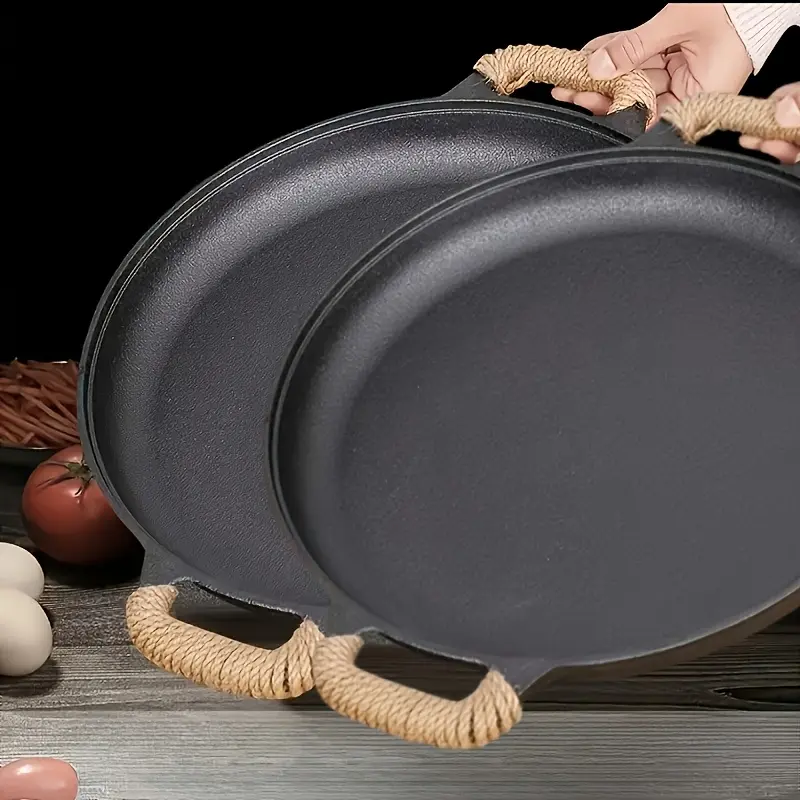2PCS Cast Iron Non-stick Frying Pan, Uniform Heat Distribution, Durable & Anti-deformation, Rust-proof, Oven-safe, Compatible With Induction And Gas Stoves, Perfect For Pizza, Barbecue, Camping, Weddings, Father's Day Gifts