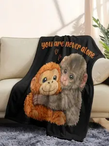 A Punch Monkey " You Are Never Alone" Theme Flannel Blanket - 2D Flat Soft, Lightweight, Suitable for Bedrooms, Holiday Decorations, and All Seasons - Ideal for Beds, Sofas, Offices, Camping