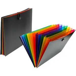 JAM PAPER Accordion Folders with Assorted Files  12 Pocket Plastic Expanding File  Letter Size  9 x 13  Black  Sold Individually