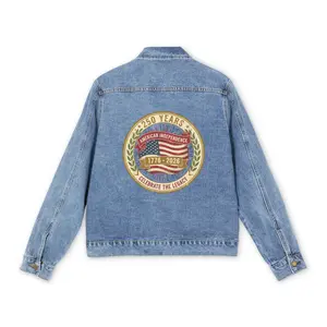 250 Years American Independence Patch Denim Jacket | Flag Emblem, 1776-2026 | 4th of July Menswear Classic