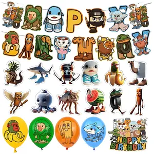 Italian Brainrot Series Tung Tung Tung Sahur Themed Party Decoration Balloons and Flags,Happy Birthday Banner, Character Balloons, Cake Toppers&Stickers for Gifts, Party Favors Assortment