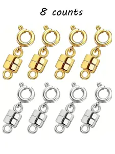 8pcs Magnetic Necklace Clasps And Closures With Lobster Clasp 14K Gold Plated And Silver Plated Magnet Jewelry Clasps Converters For Bracelet Necklaces Chain All Season Use Beading Accessories