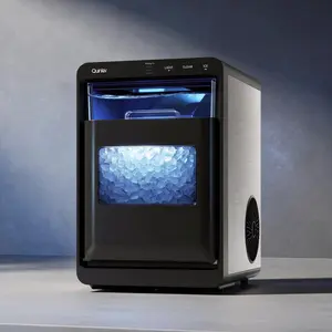Qunler Ice Maker Countertop, 44lbs per Day Chewable Pebble Nugget Ice Machine with Touch Screen for Home, Kitchen, Office, Stainless Steel, Black