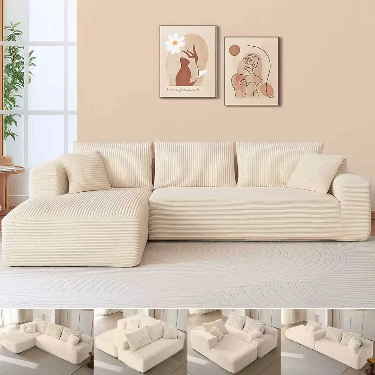 Beige-Left Facing Chaise