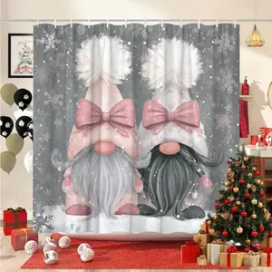 Winter Dwarf Shower Curtain - Pink Bow and Snowflake Design, Perfect for Bathroom Decoration, Space Divider, Enhances Space, Waterproof, Durable, Easy to Clean, Machine Washable, Available in Multiple Sizes, Bathroom Decoration Accessories