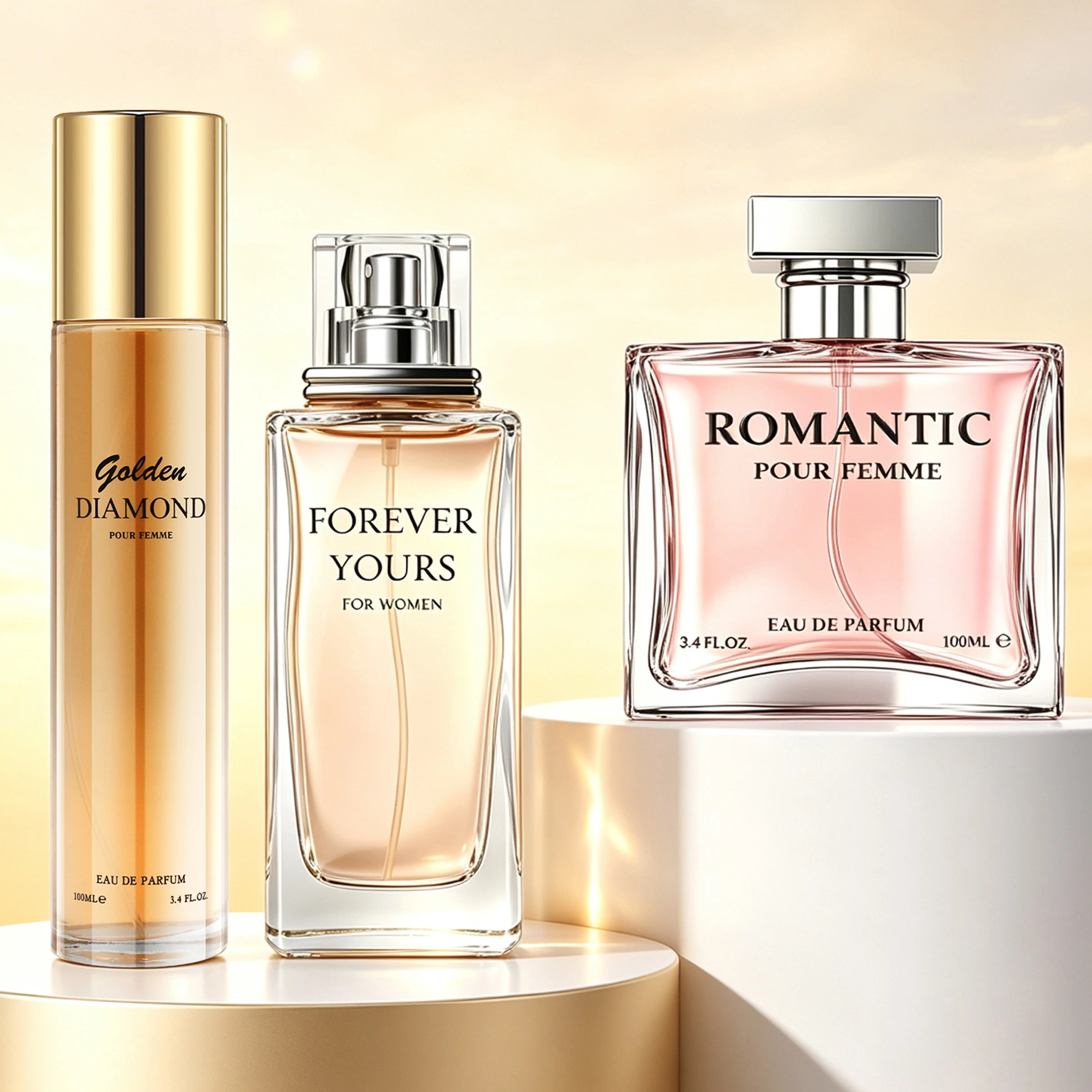 3-Pack Women's EDP, Fruity Floral + Aldehydic Floral + Fruity Floral, Rose Chamomile Ginger / Aldehydic Lily Tuberose Jasmine / Quince Sorbet Lychee Peach Peony Neroli, Long-Lasting 6-8H, Perfect for Dates Daily Parties Business Gifting