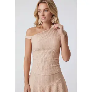 Asymmetrical One Shoulder Textured Blouse