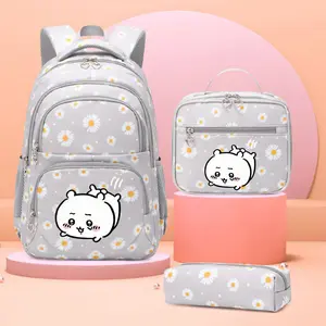 3pc Daisy Pattern Practical Backpack Set, Cute Capybara Cartoon Print, Multi-Scene Use, Couple Bag, School Bag, Travel Bag, Commuter Bag