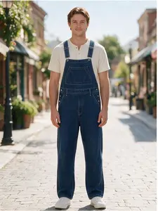 Men's Denim Bib Overalls, Loose Fit Workwear Jean Overalls with Multi Pockets, Adjustable Straps, Durable Utility Pants for Work & Casual Wear