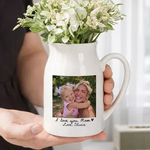 Custom Decorated Ceramic Vase - Decorative, Cute Flower Vase with Custom Photo Print, Modern Floral Design, 0-50 cm Home Decor Flower Vessel, Mother's Day Gift for Mom, Decorative Vases, Ceramic Vases