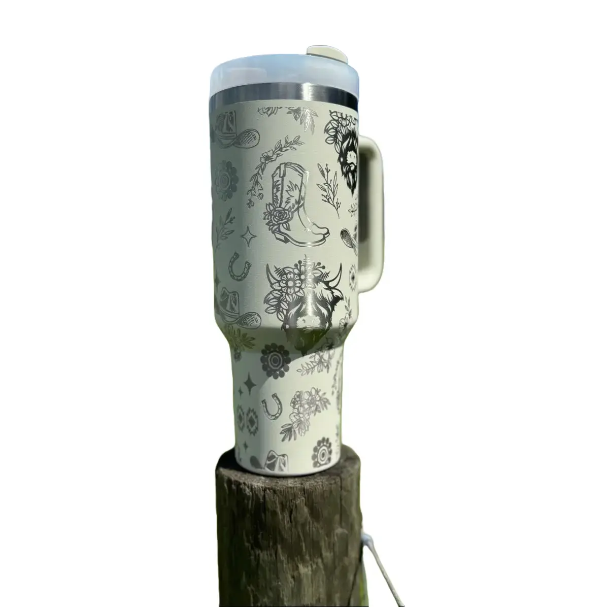"COWGIRL" Engraved 40 oz Double Insulated Stainless Steel Tumbler Country Girl Full Wrap Water Bottle with Lid & Straw and Handle