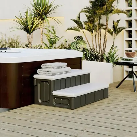 36-in Universal High-Quality PE Spa Hot Tub Footstool with Storage, 350lbs Load Capacity, Non-Slip Stripe, Light Gray-Black, Flexible for Pools & Bathtubs, Indoor-Outdoor Compartment, Hardware Included, Assembly Required