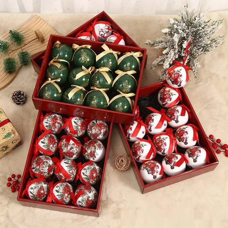 Printed Christmas Tree Theme Ornament Balls, Exquisite Festive Home Decor Set, Holiday Collectibles