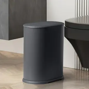 Stainless Steel Bathroom Trash Cans with Lids 1.8 Gallons Small Garbage Can with Pop up Lid  Proof Narrow Wastebasket Slim Bins Set for Bedroom, Living Room, Toilet, Office, Rv (Grey)