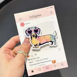 Pink Groovy Doxie Dachshund Tie Dye Phone Grip, Aesthetic Retro Pink Magsafe Holder, Trendy Sausage Dog Griptok, Cute Puppy Gift for Dog Moms & Kindle Readers