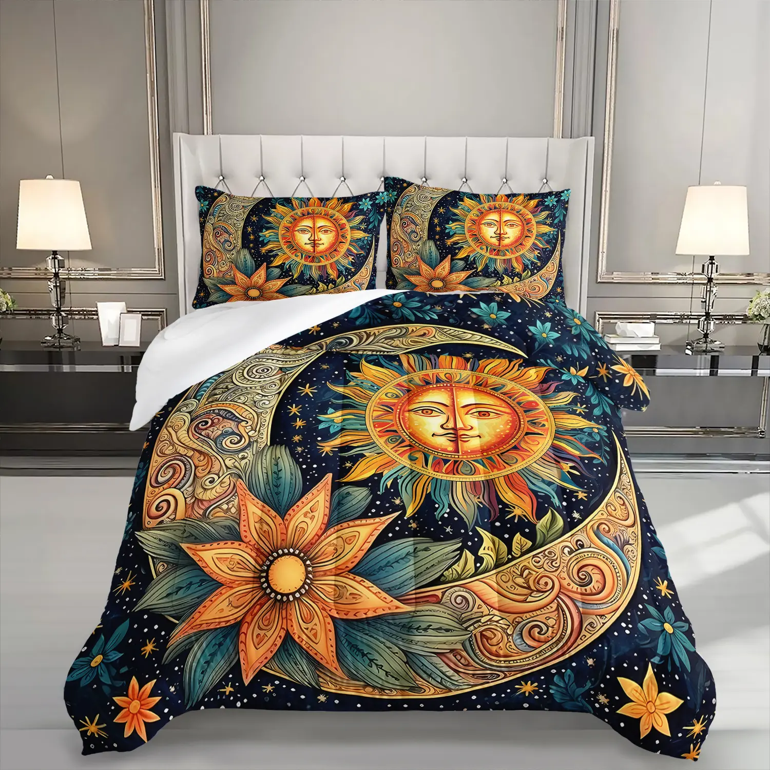 3pcs Queen Bedroom Bedding Set - Natural Warm Decorative Microfibre Duvet Cover Set, Lightweight Soft All-Season Quilt, 2 Pillowcases, Breathable Rustic Bohemian, Machine Washable Family Gift