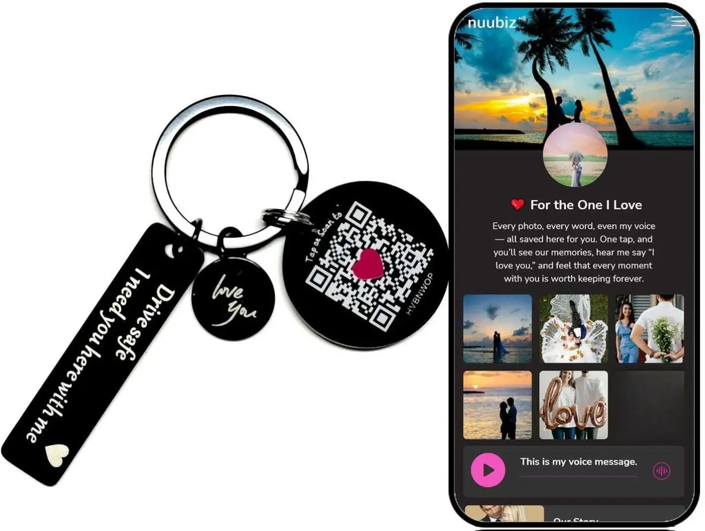 NUUBIZ Acrylic Drive Safe Keychain - "I Need You Here With Me" Memory Keychain, NFC+QR Tag, Photo/Voice Upload, No App/No Fees, Always Editable, Anniversary Gift for Boyfriend, Girlfriend, Wife, Husband, Best Friend (Office Stationery & Supplies)