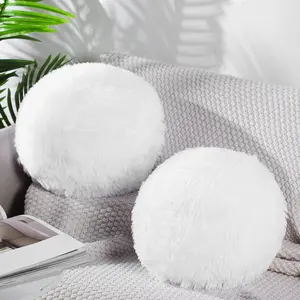 2 count Round Plush Ball Throw Pillow Soft Circle Decorative Spherical Fuzzy Pillows 10 Inch for Bedroom Living Room Office School Couch Chair Bed Decorations(White)