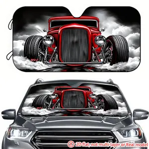 1pc red retro sports car sun visor 2D high-definition printing, car sun visor effectively blocks sunlight, suitable for decorating the front windshield of General Motors, trucks, and SUVs, Sunshade for car windshield