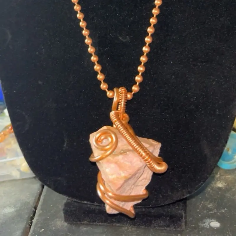 Elegant Raw Large Peruvian Rhodonite Crystal Necklace - Copper Ball Chain Heart-Centered Stone for Emotional Healing, Self-Love