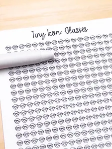 Tiny Icon: Glasses Doodle Functional Sticker Sheet 5 mm Square Work Nerd Cute Face Reading Studying School Geek Eyeglasses Bujo Matte