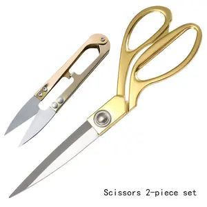 2pcs Set, 8-Inch Golden Stainless Steel Tailor Scissors, U-Shape Fabric Shears, Professional Heavy-Duty Sewing Scissors for Clothing, Sharp and Durable