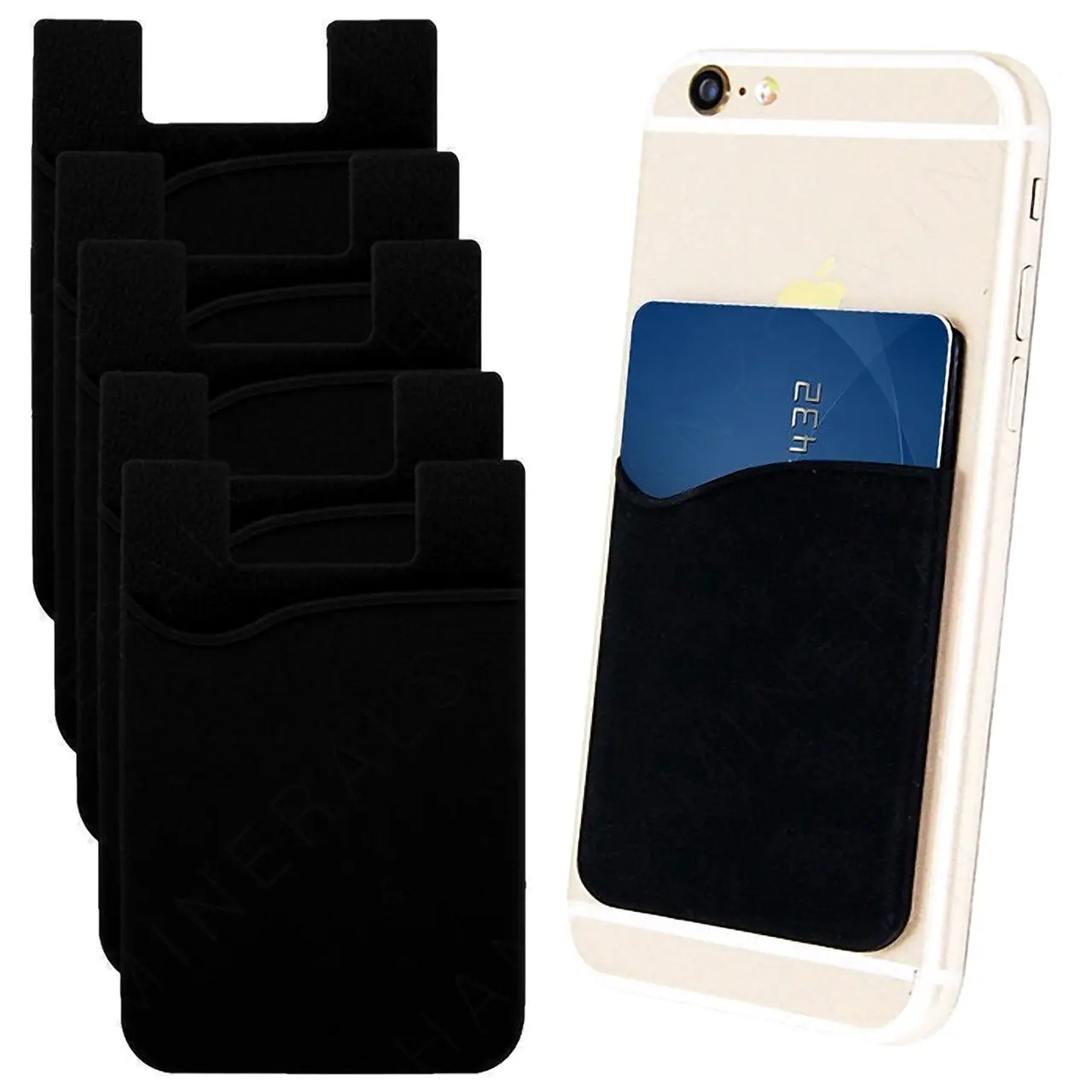 5x Silicone Credit Card Holder Cell Phone Wallet Pocket Sticker Adhesive Black